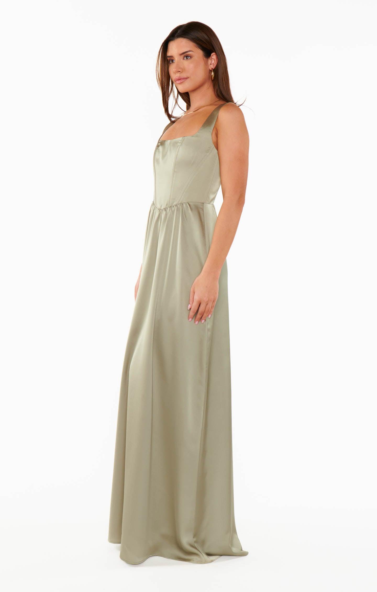 Nina Maxi Dress ~ Moss Green Luxe Satin Product Image