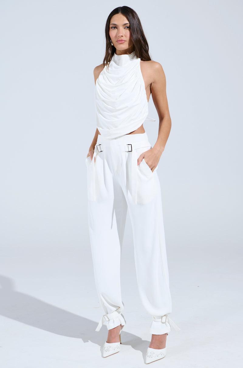 ZOE BUCKLE WAIST WIDE LEG PANTS Product Image