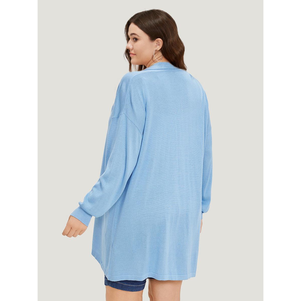 Plus Size Supersoft Essentials Plain Drop Shoulder Lapel Collar Cardigan LightBlue Women Casual Loose Long Sleeve Everyday Cardigans BloomChic 12/L Product Image