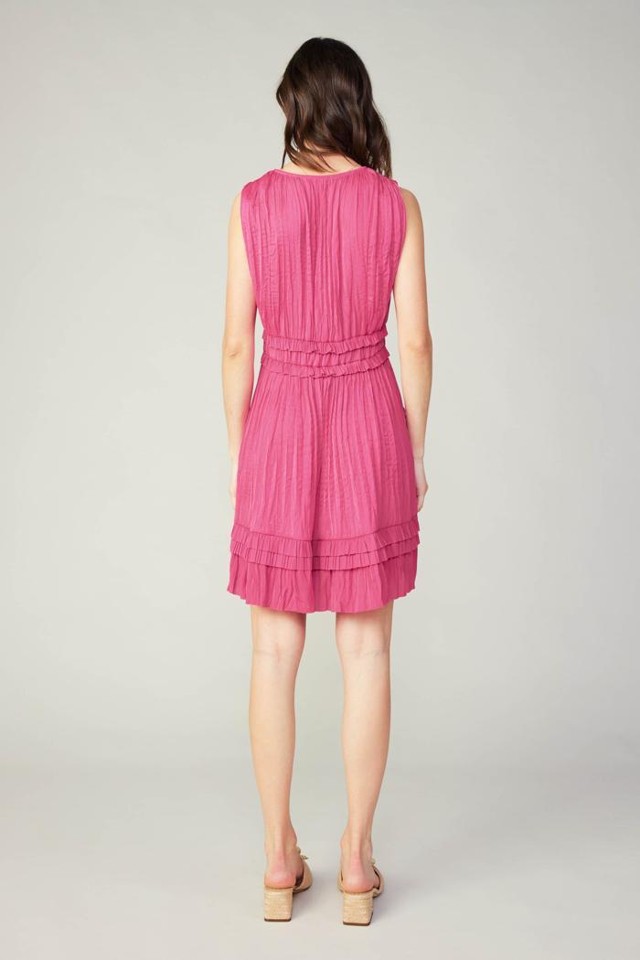 V Neck Pleated Sleeveless Ruffle Mini Dress Product Image