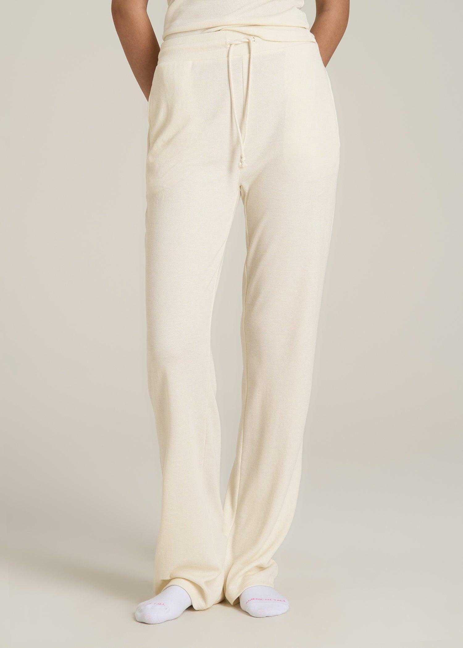 Open-Bottom Waffle Lounge Pants for Tall Women in White Alyssum Female Product Image
