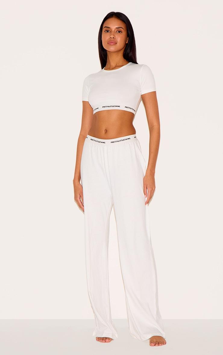 PRETTYLITTLETHING Cream Tape Short Sleeve PJ Top Product Image