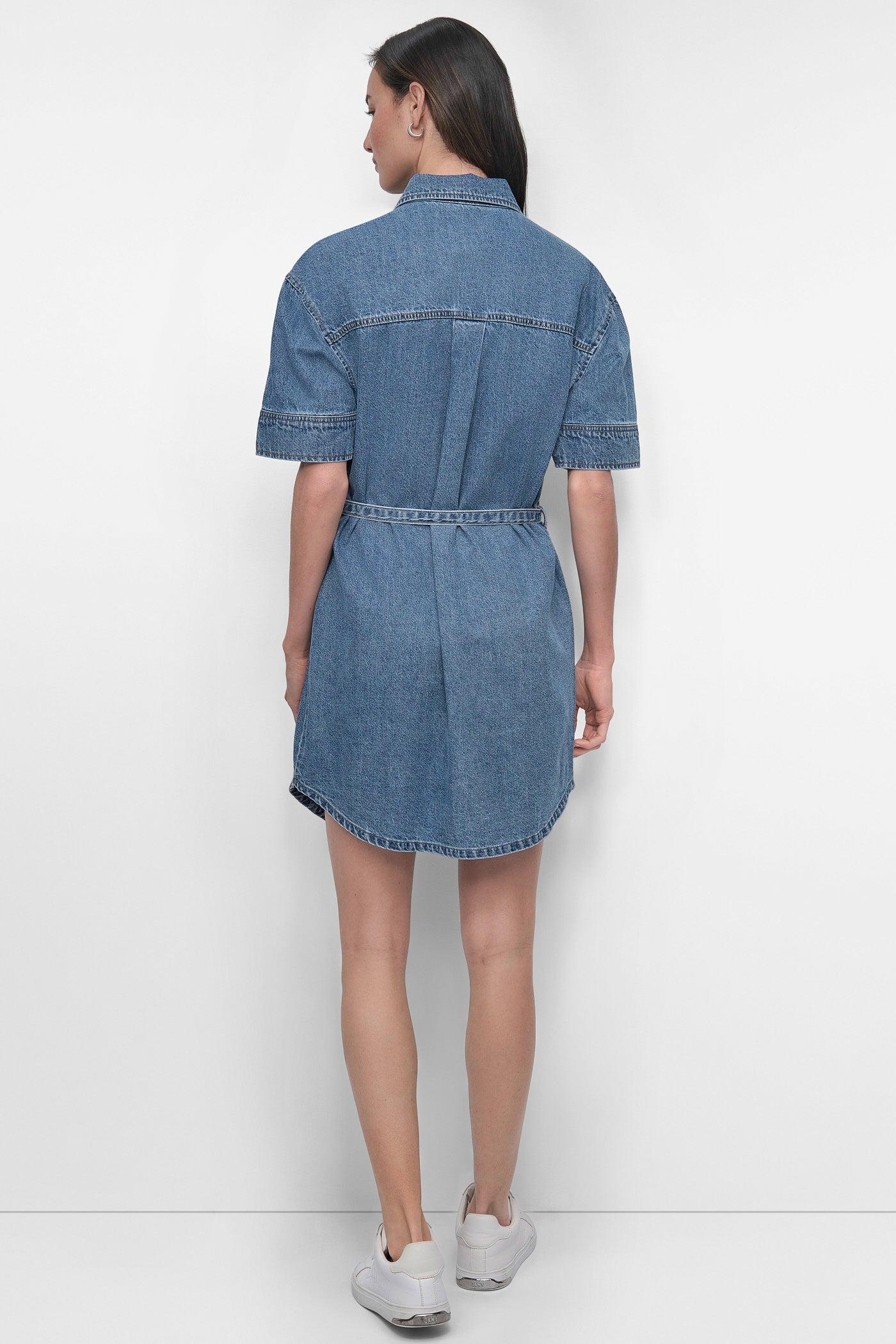 BELTED DENIM MINI SHIRT DRESS Product Image
