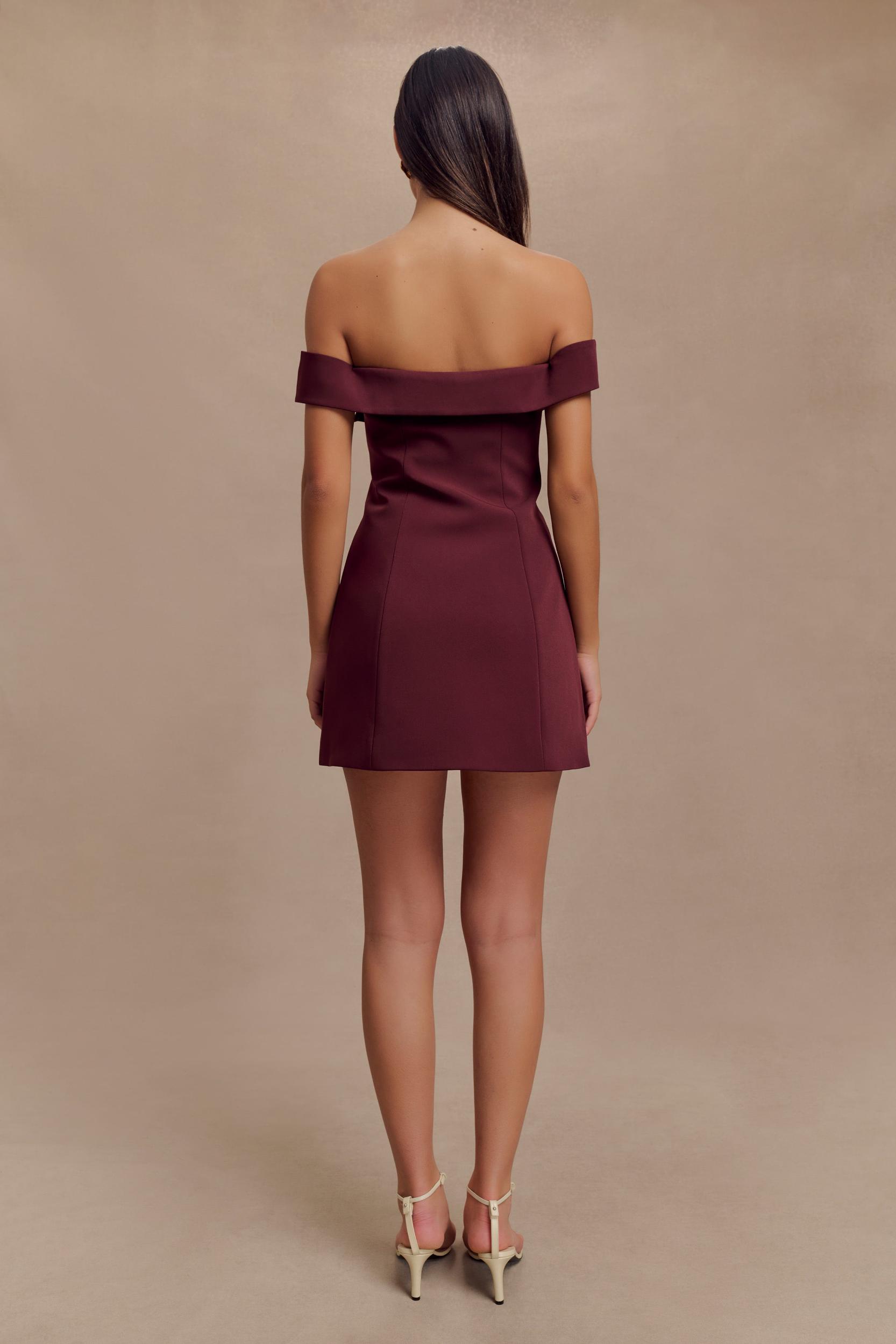 Noelle Off Shoulder Suiting Mini Dress - Mahogany Product Image