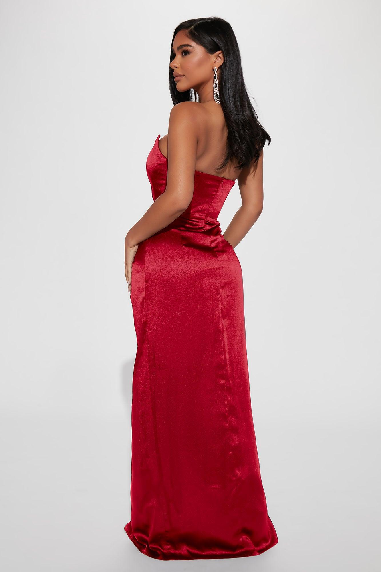 Teagan Satin Maxi Dress Set - Wine Product Image