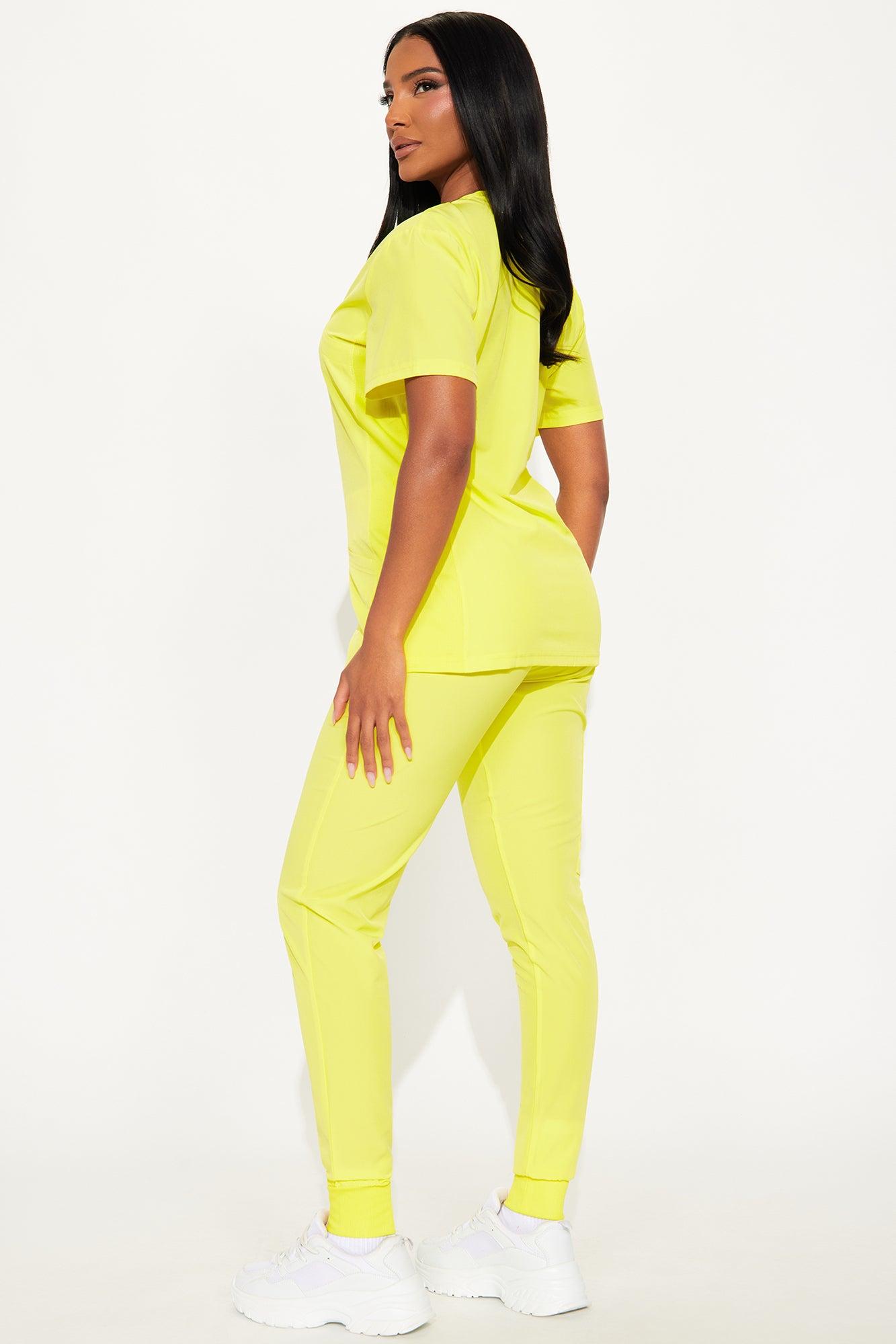 Overtime 4 Way Stretch Scrub Jogger Set - Yellow Female Product Image