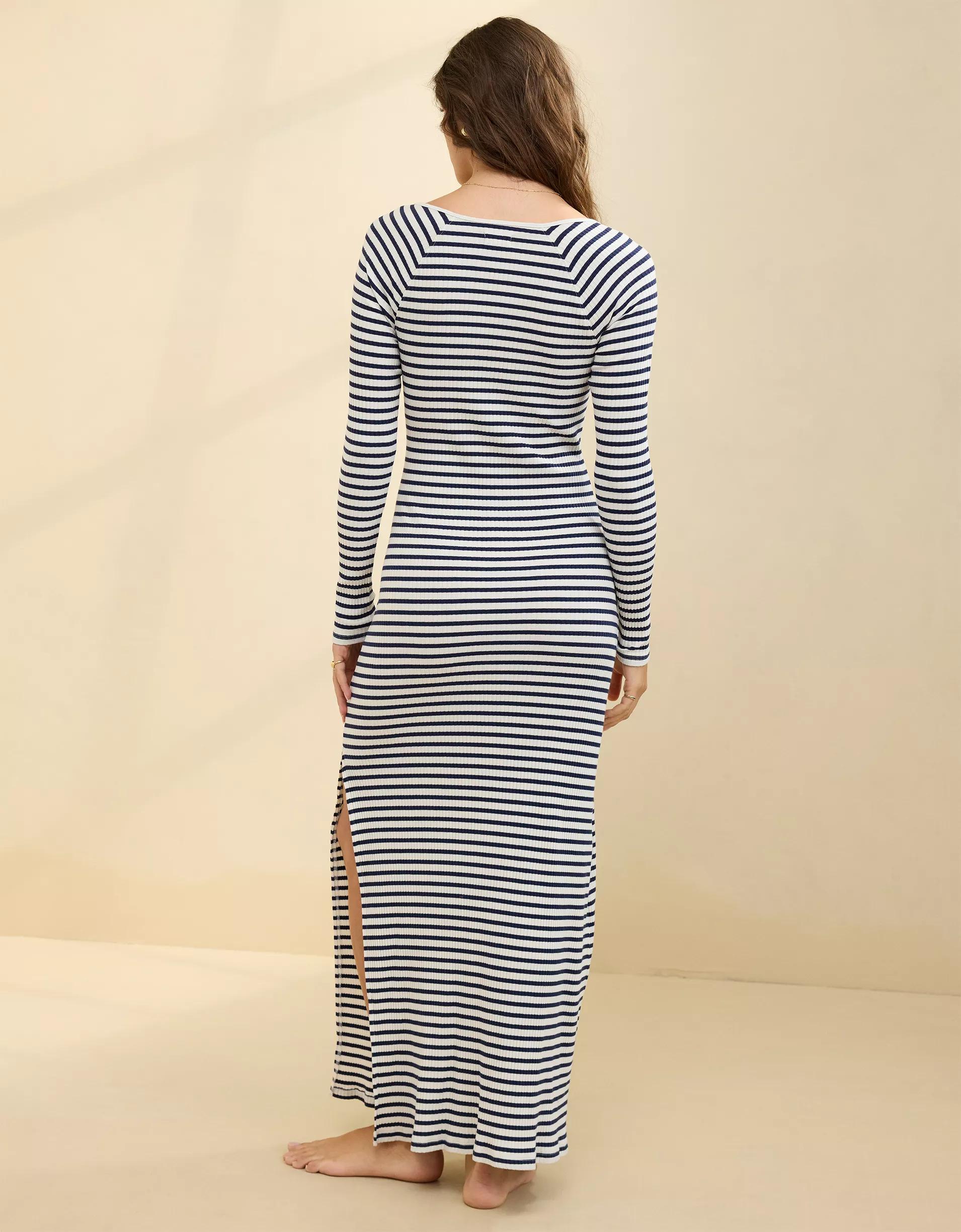 Aerie Long Sleeve Knit Tie Front Maxi Dress Product Image