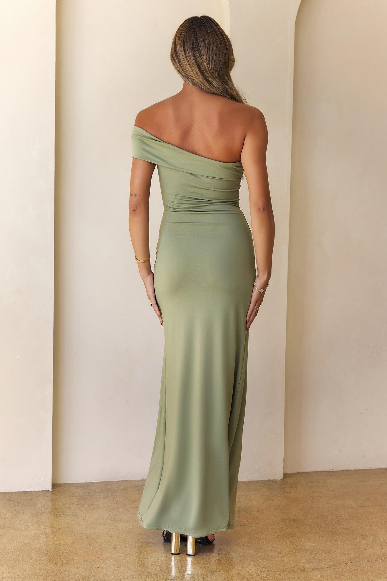 Lavish Luxe Off Shoulder Maxi Dress Olive Product Image
