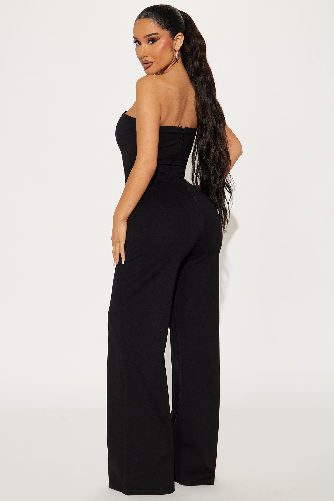 The Mia Strapless Ponte Jumpsuit - Black Product Image