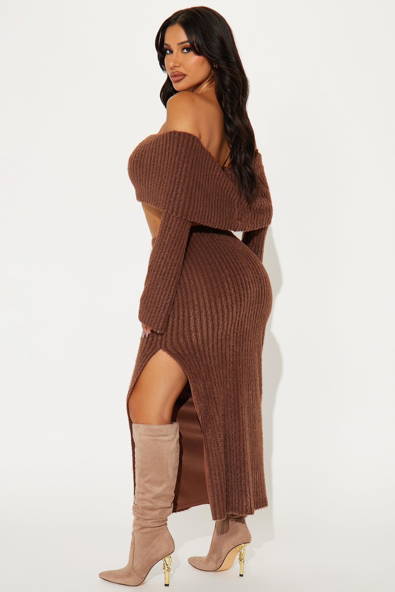 Always Sweet Sweater Skirt Set - Brown Product Image