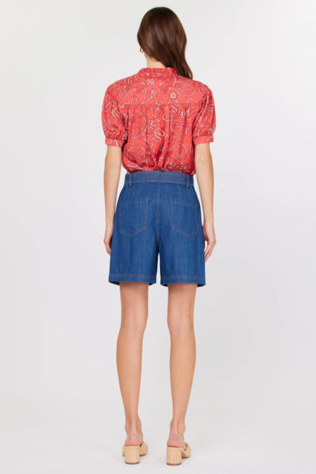 Pleated Denim Shorts W/Removable Belt Product Image