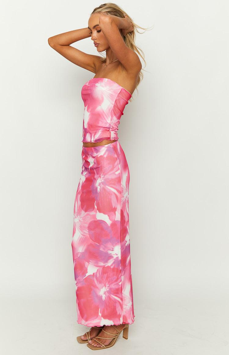 When In Rome Pink Floral Print Mesh Maxi Skirt Baby Product Image