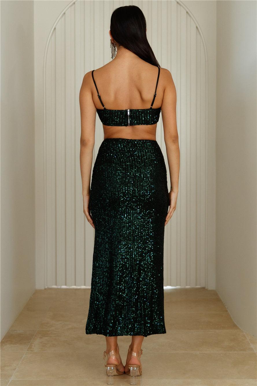 HELLO MOLLY Dusk Heart Sequin Crop Top Black Product Image