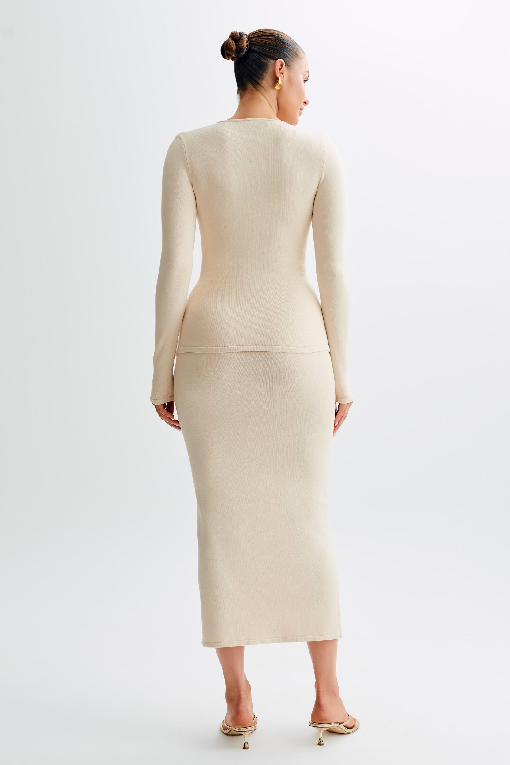 Maisie Buttoned Knit Maxi Skirt - Cream Product Image