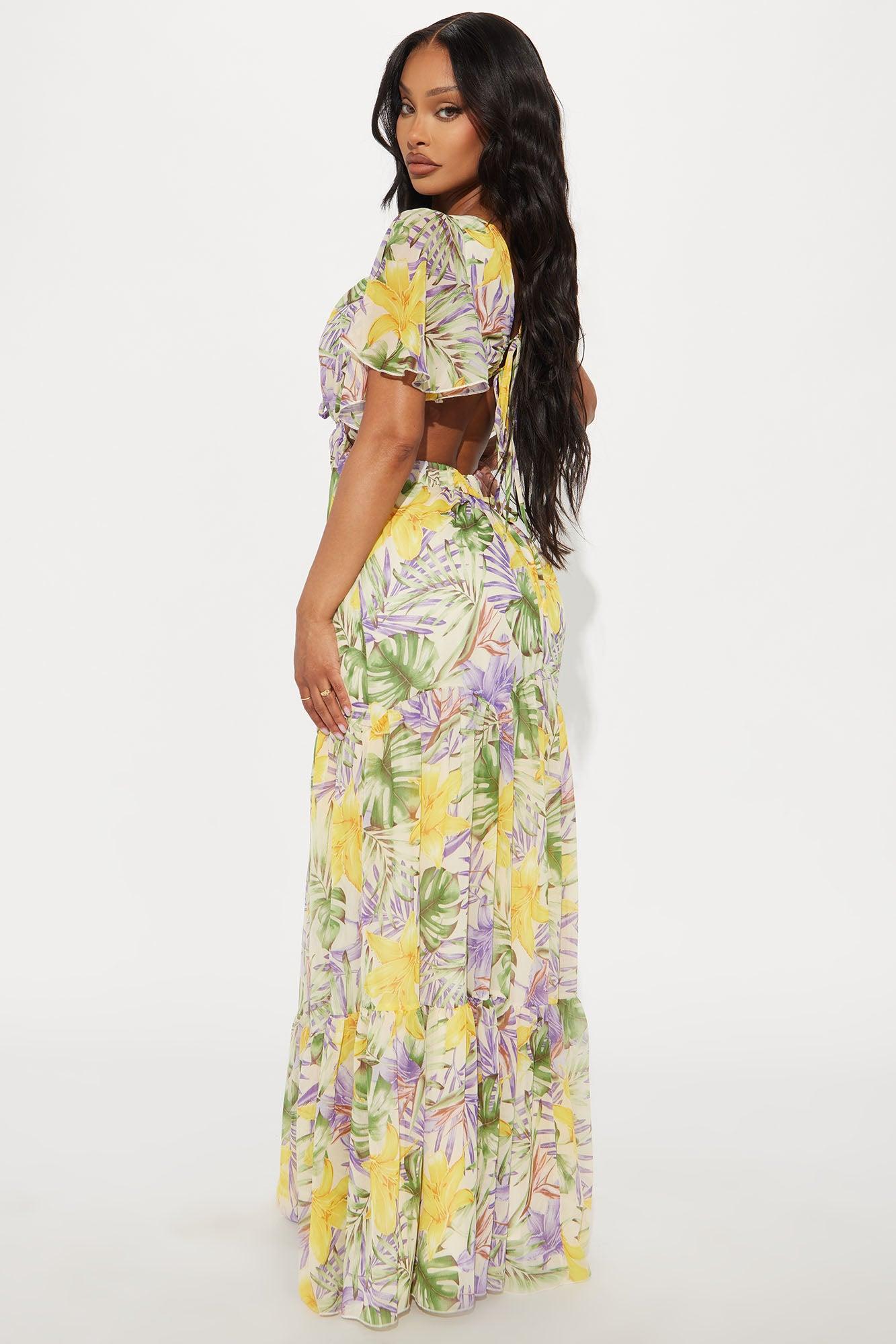 Tropical Chiffon Maxi Dress - Yellow/combo Product Image