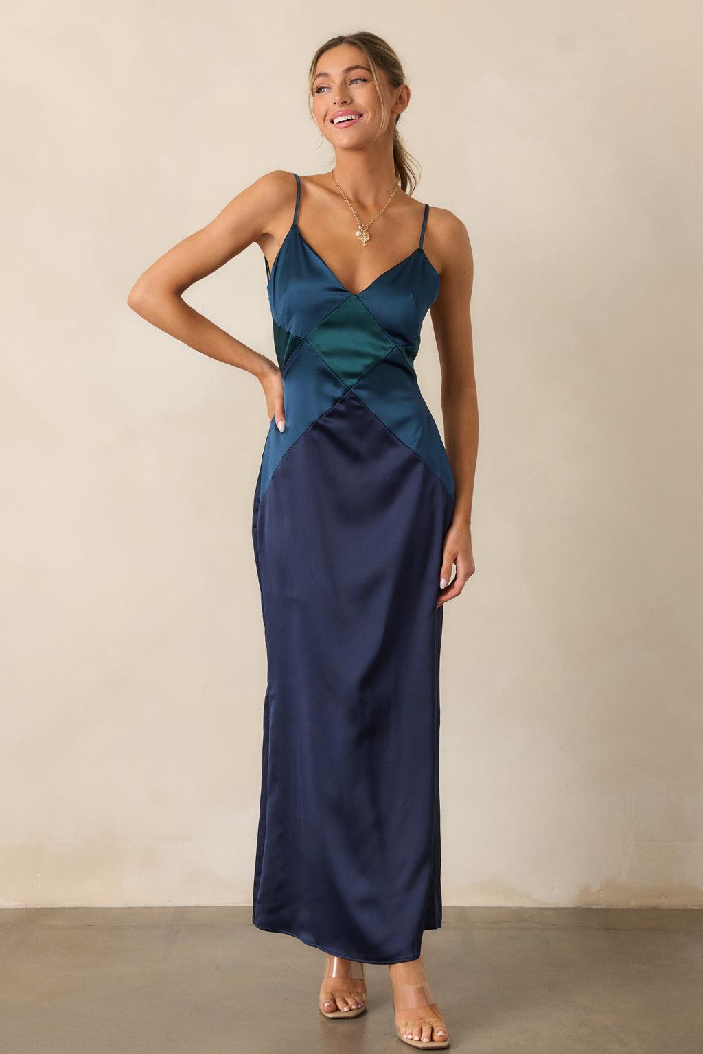Celestial Skies Midnight Blue Satin Maxi Dress Product Image