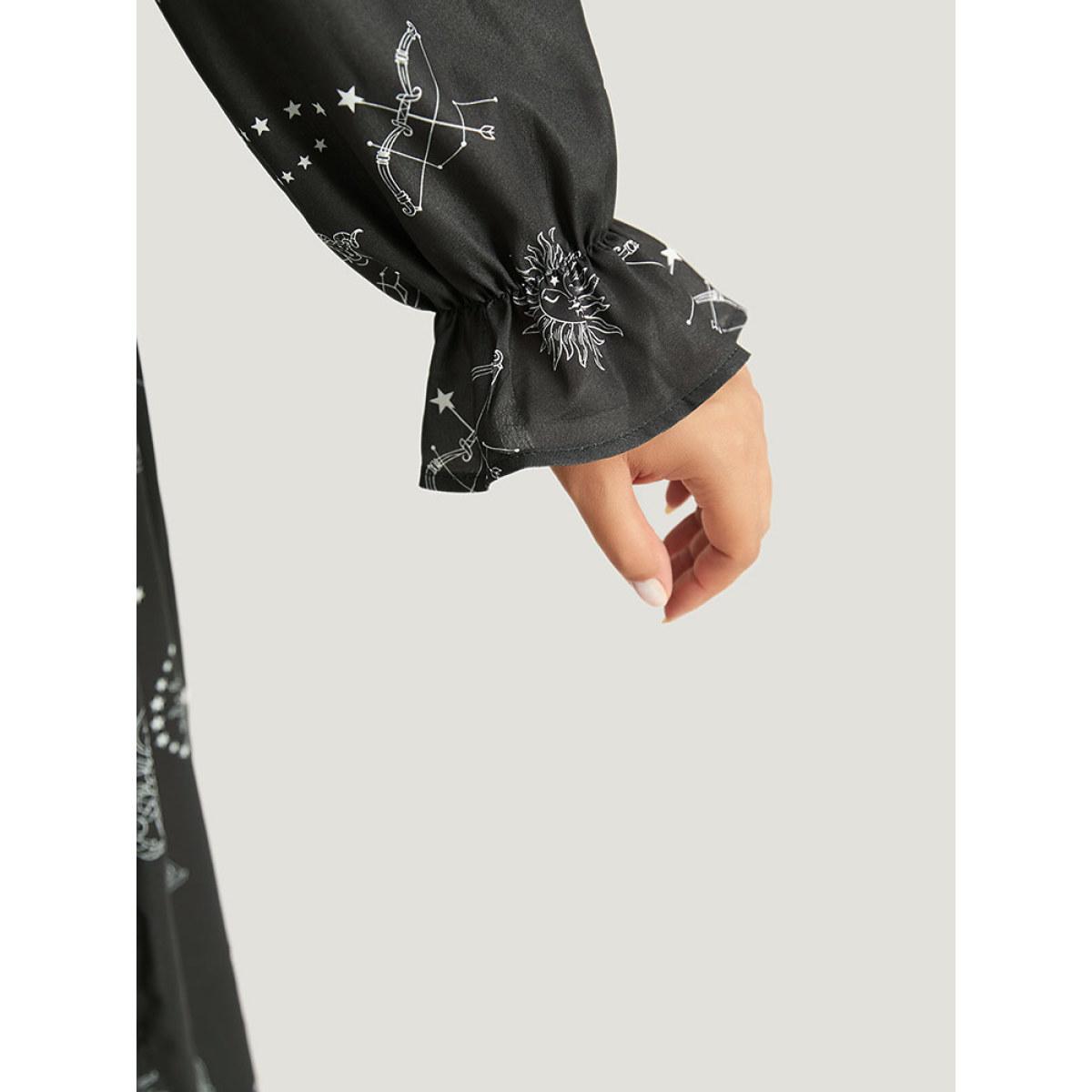 Plus Size Halloween Print Belted Pocket Wrap Split Hem Dress Black Women Elegant Elastic cuffs V-neck Long Sleeve Curvy Midi Dress BloomChic 10/M Product Image