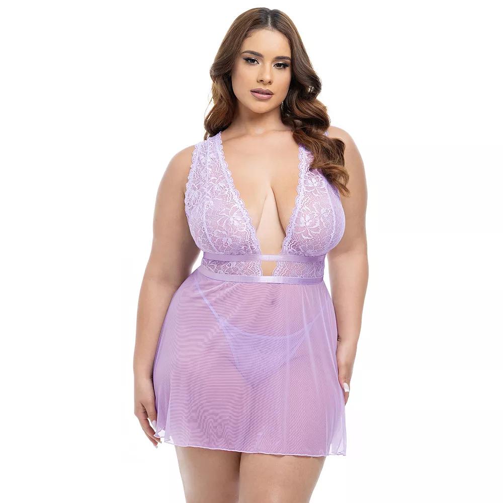 Women's Plus Size Oh La La Cheri Stassi Babydoll Lingerie 75-11932X, Size: 1XL-2XL, Lavendula Product Image