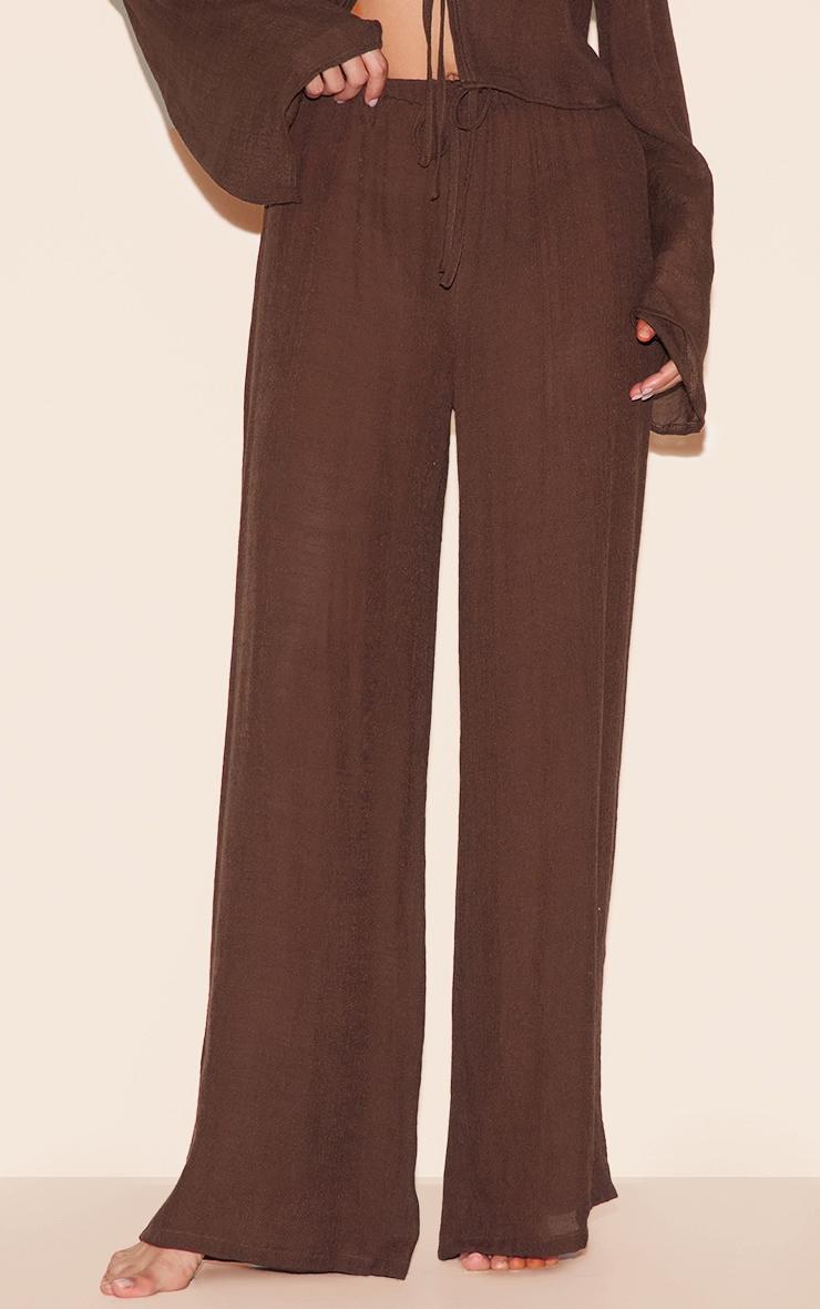 Brown Wide Leg Linen Look Beach Pants Product Image
