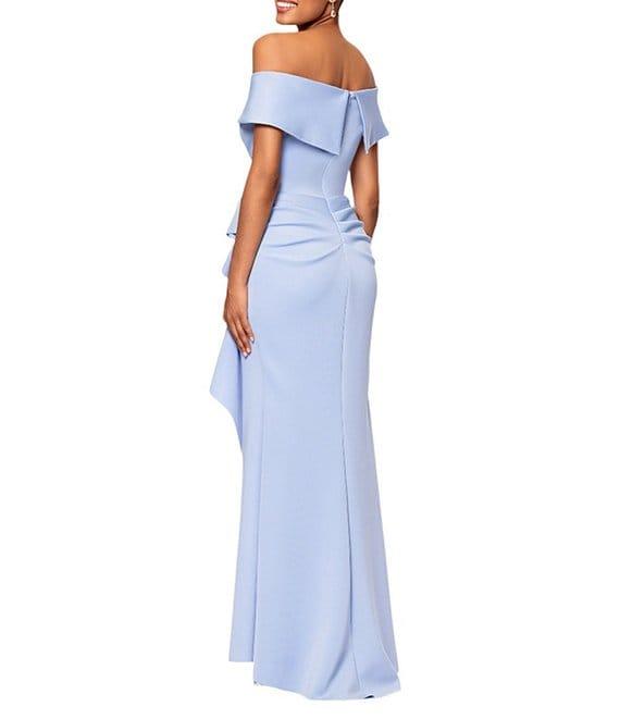 Xscape Stretch Off-the-Shoulder Short Sleeve Mermaid Ruffle Gown Product Image