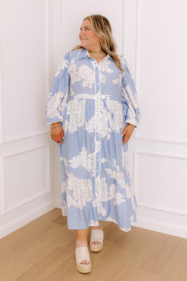 Bistro Bound Floral Midi Dress in Sky Blue Curves Product Image