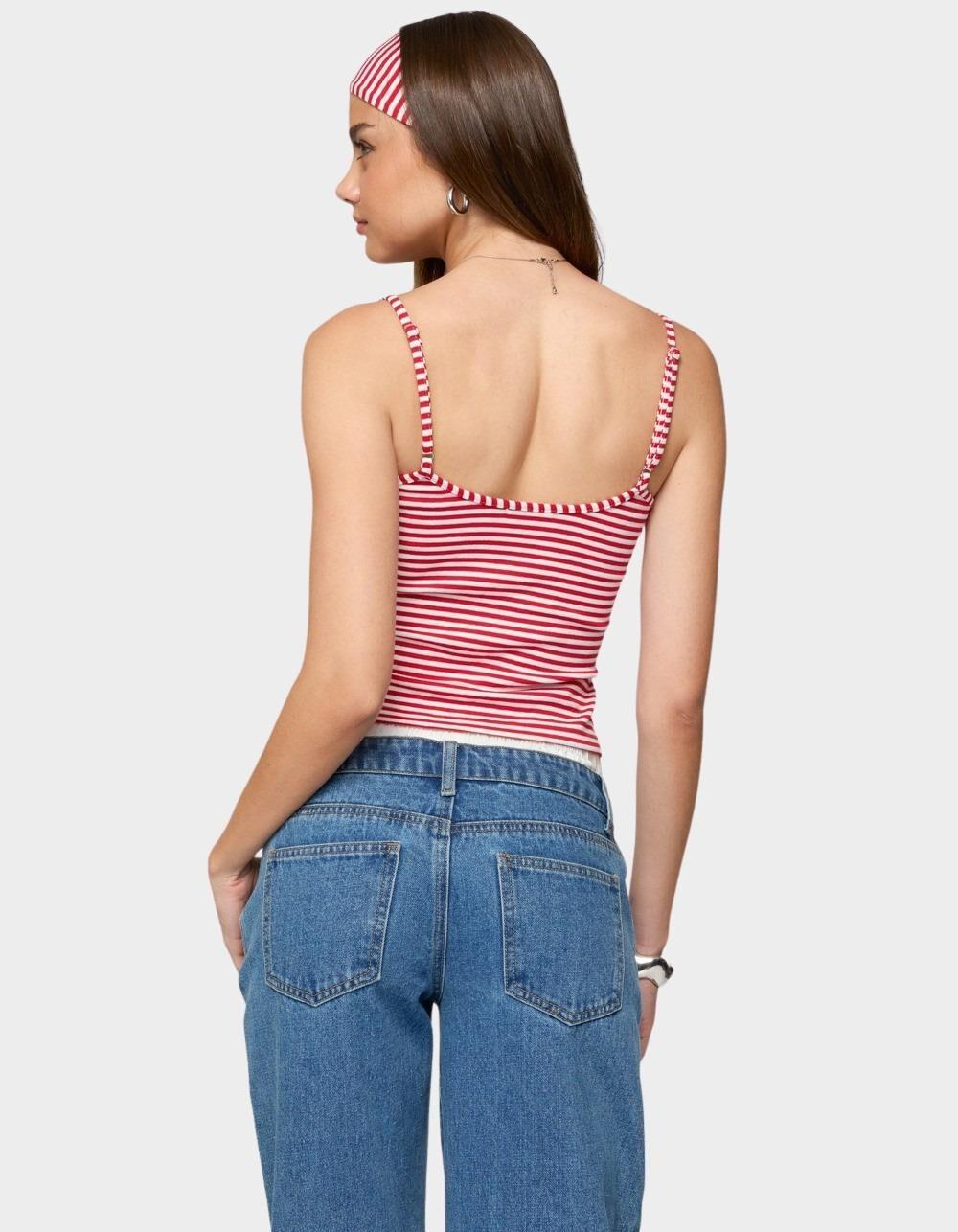 EDIKTED Two Piece Striped Headband Tank Top - RED Product Image