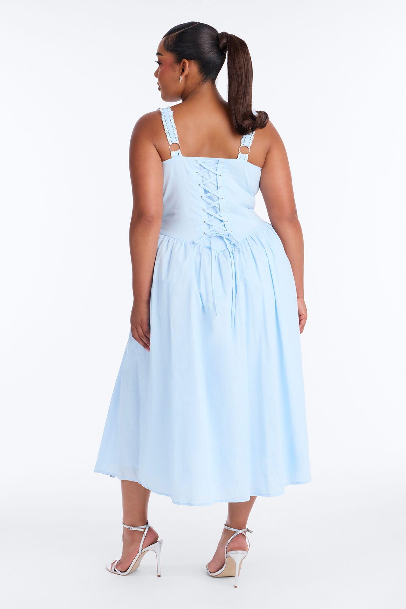 Scarlett Pleated Poplin Midi Dress - Blue Female Product Image