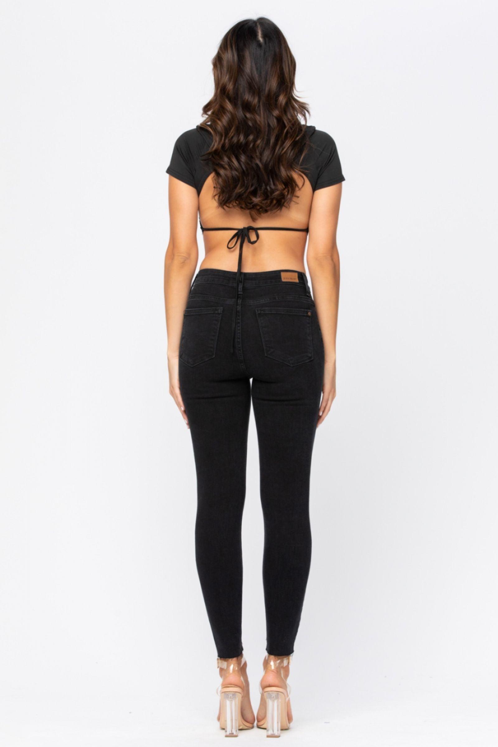 82168   Juliana Black Mid-Rise Skinny Leopard Patch Judy Blue Jeans Product Image