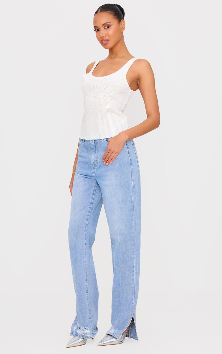 White Velvet Sequin Scoop Neck Vest Product Image