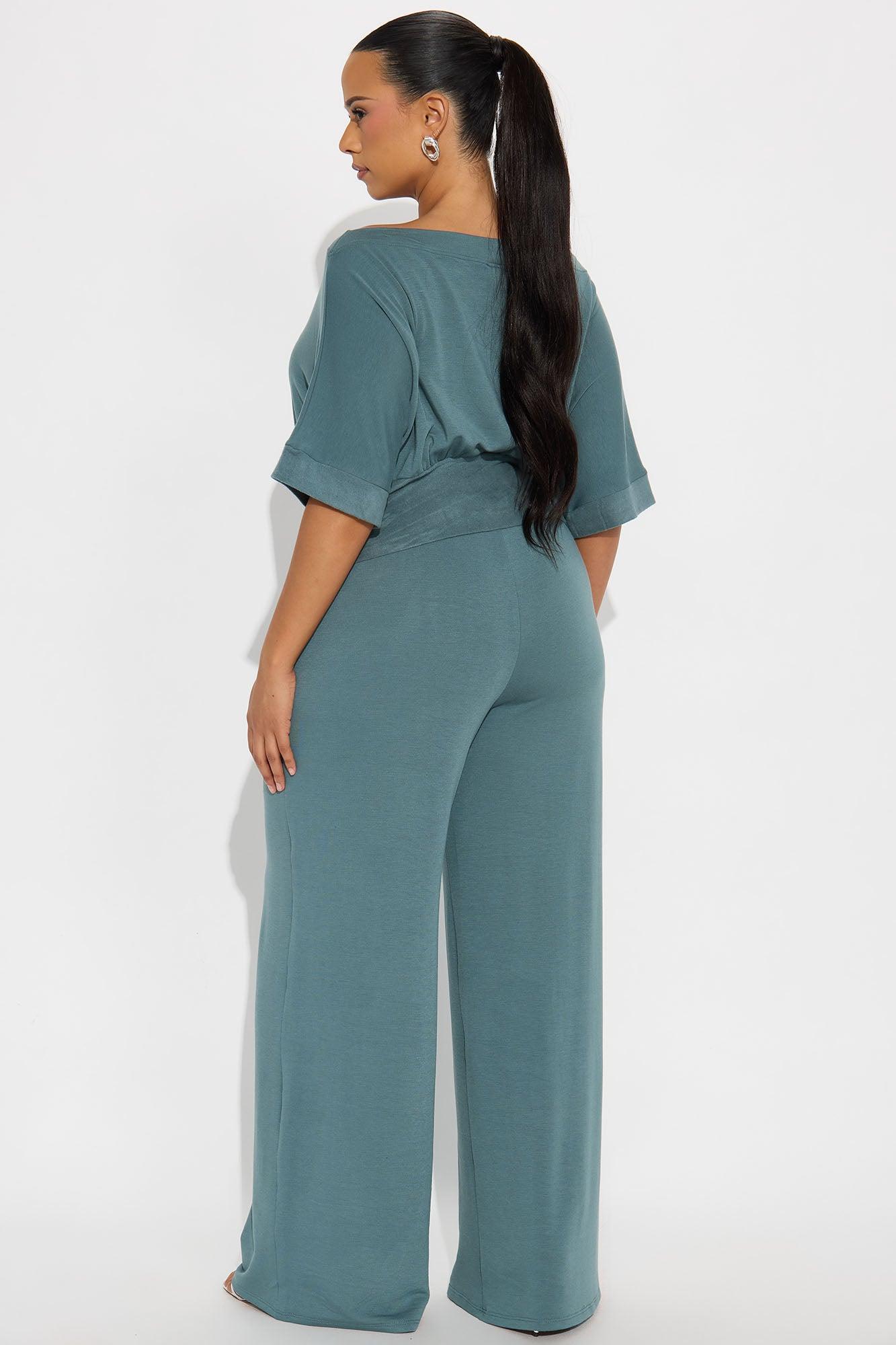 Stay A While Dolman Sleeve Wide Leg Pant Set - Teal Female Product Image