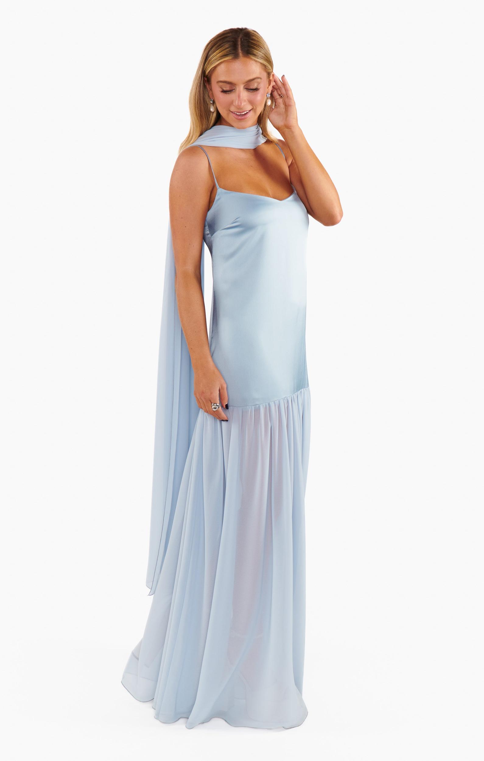 Dalia Maxi Dress ~ Steel Blue Luxe Satin Product Image