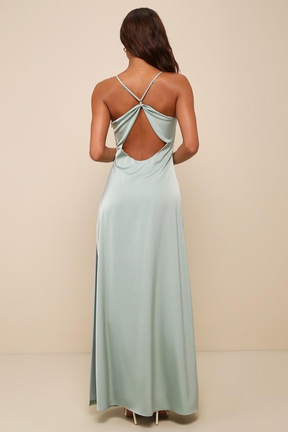 Wonderful Essence Sage Green Satin Backless Maxi Dress Product Image