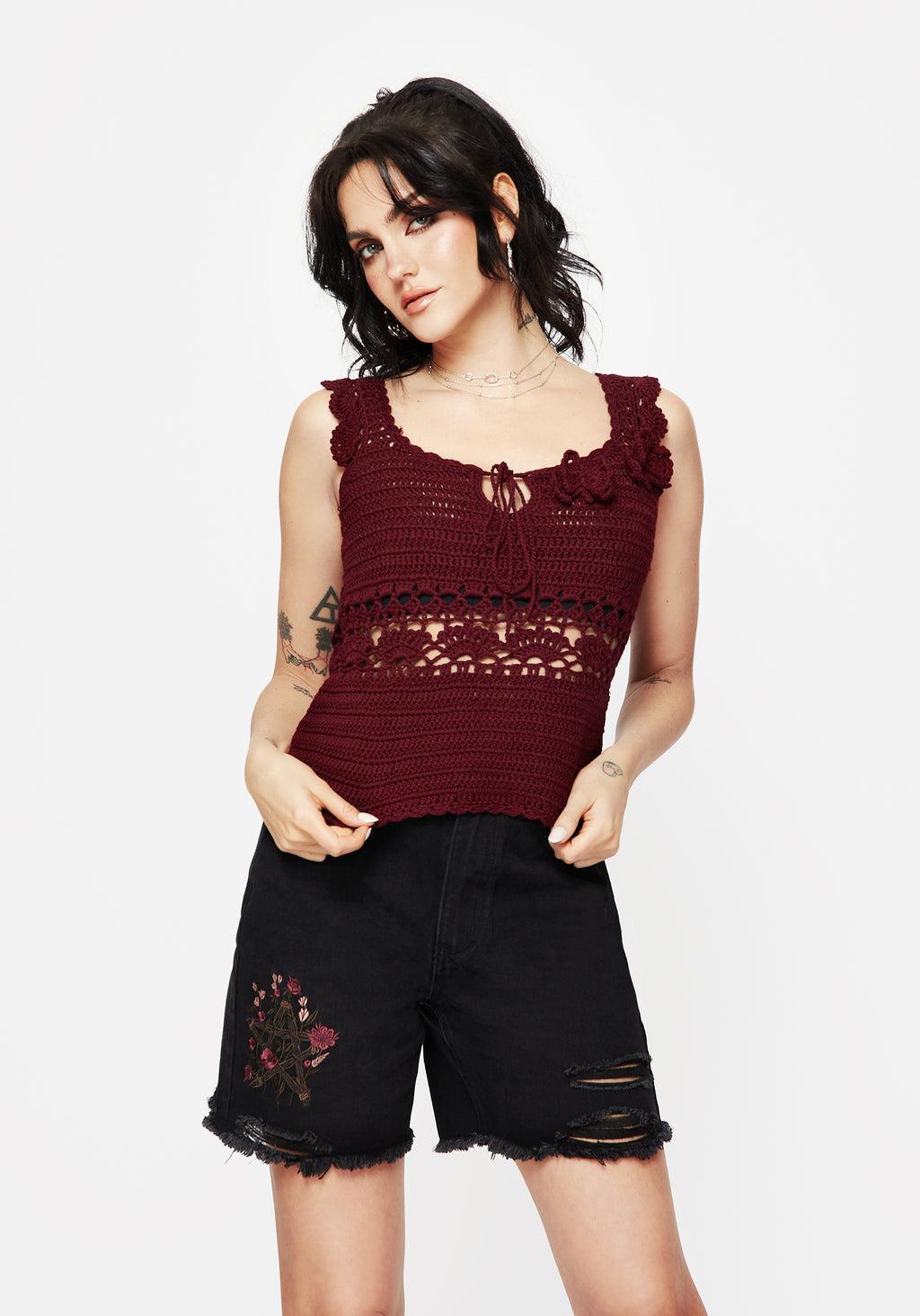 Elnora Moth Hand Crochet Knit Top Product Image