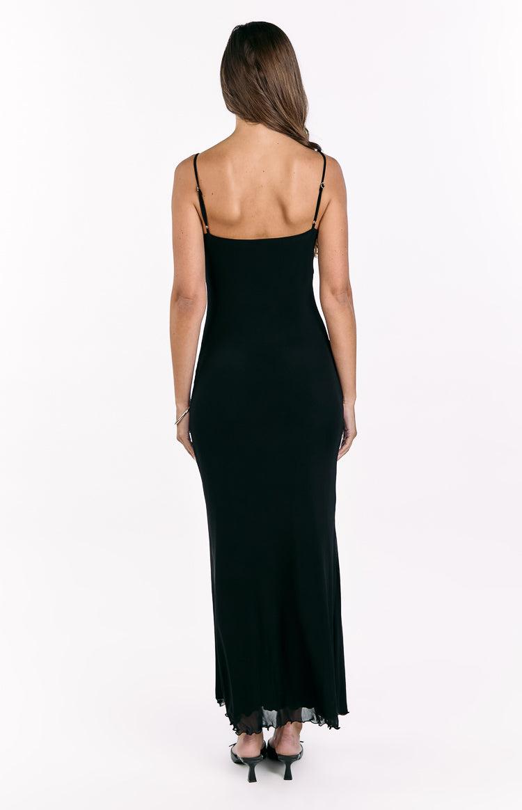 Selina Black Hibiscus Trim Maxi Dress Product Image