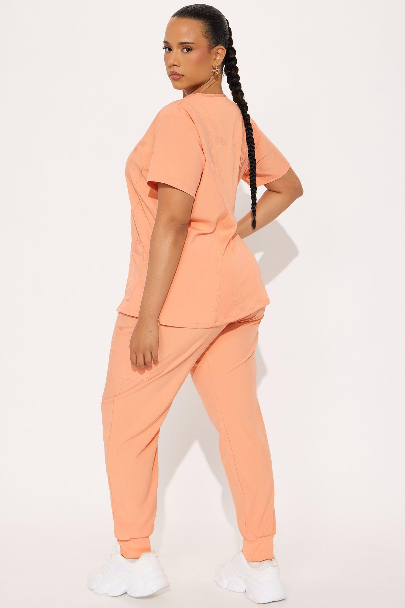 Checked In 4 Way Stretch Scrub Uniform Jogger Set - Melon Female Product Image