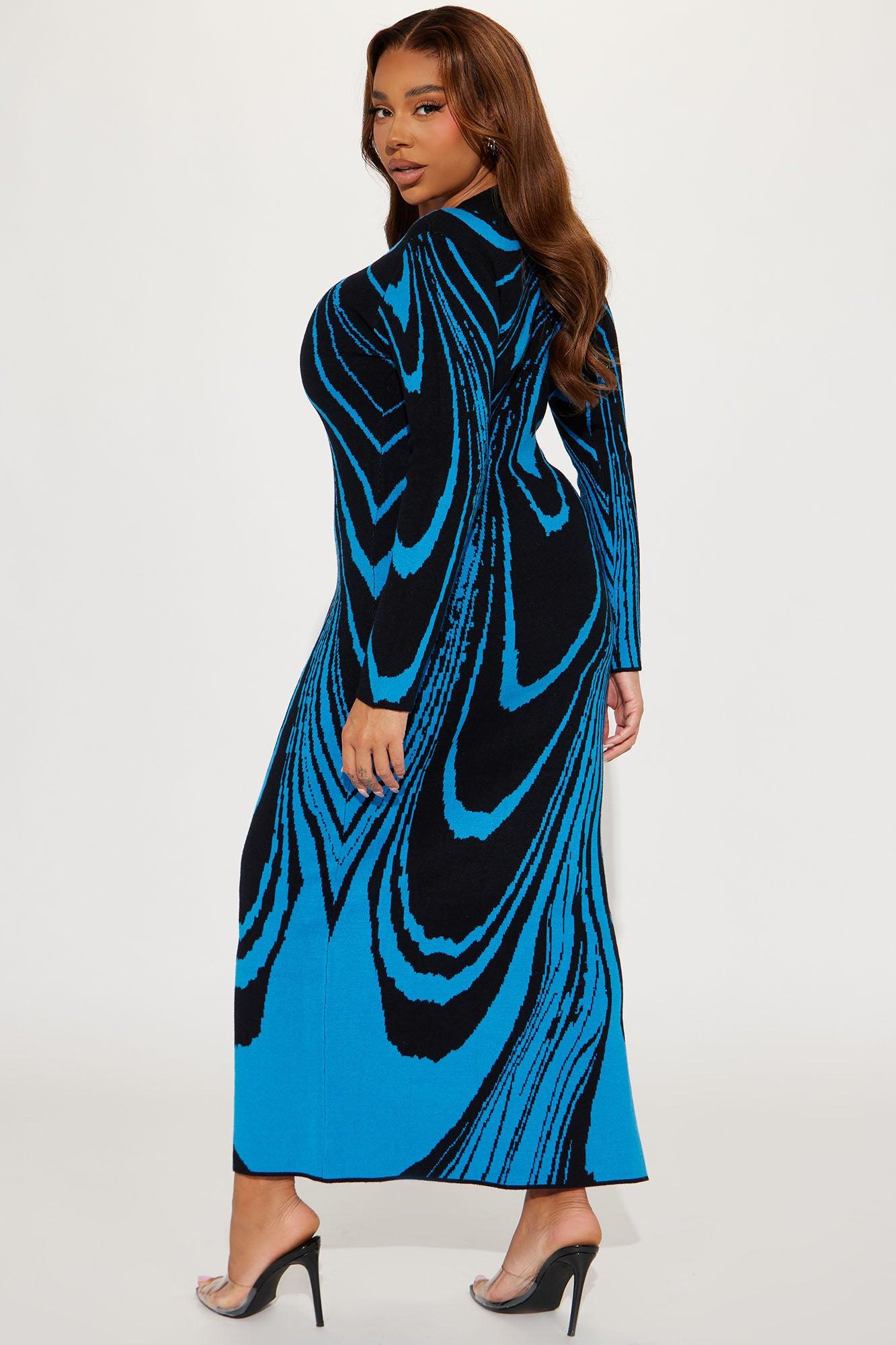 Amara Abstract Sweater Maxi Dress - Blue/combo Female Product Image