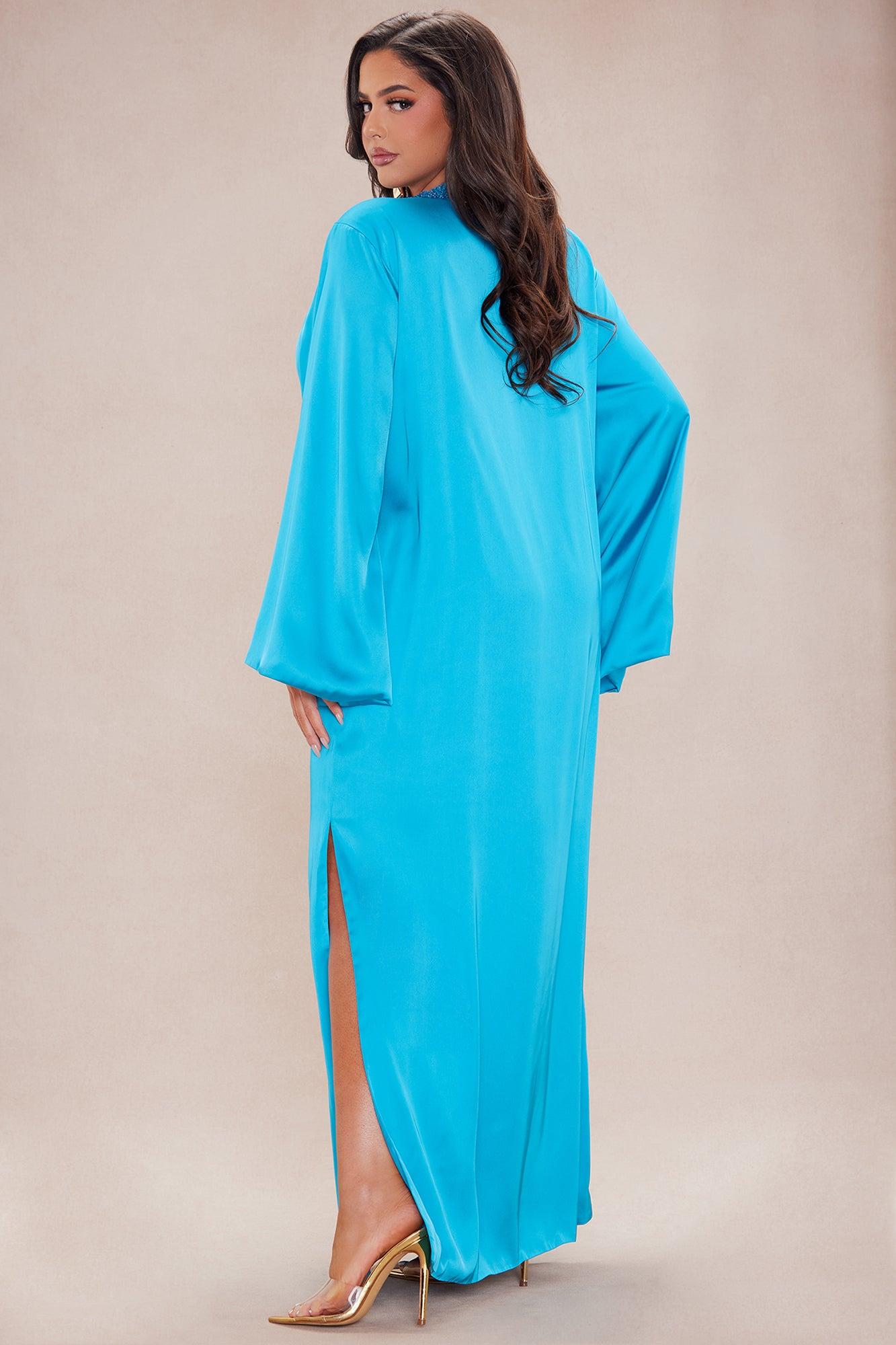 Silas Satin Kaftan Maxi Dress - Turquoise Product Image
