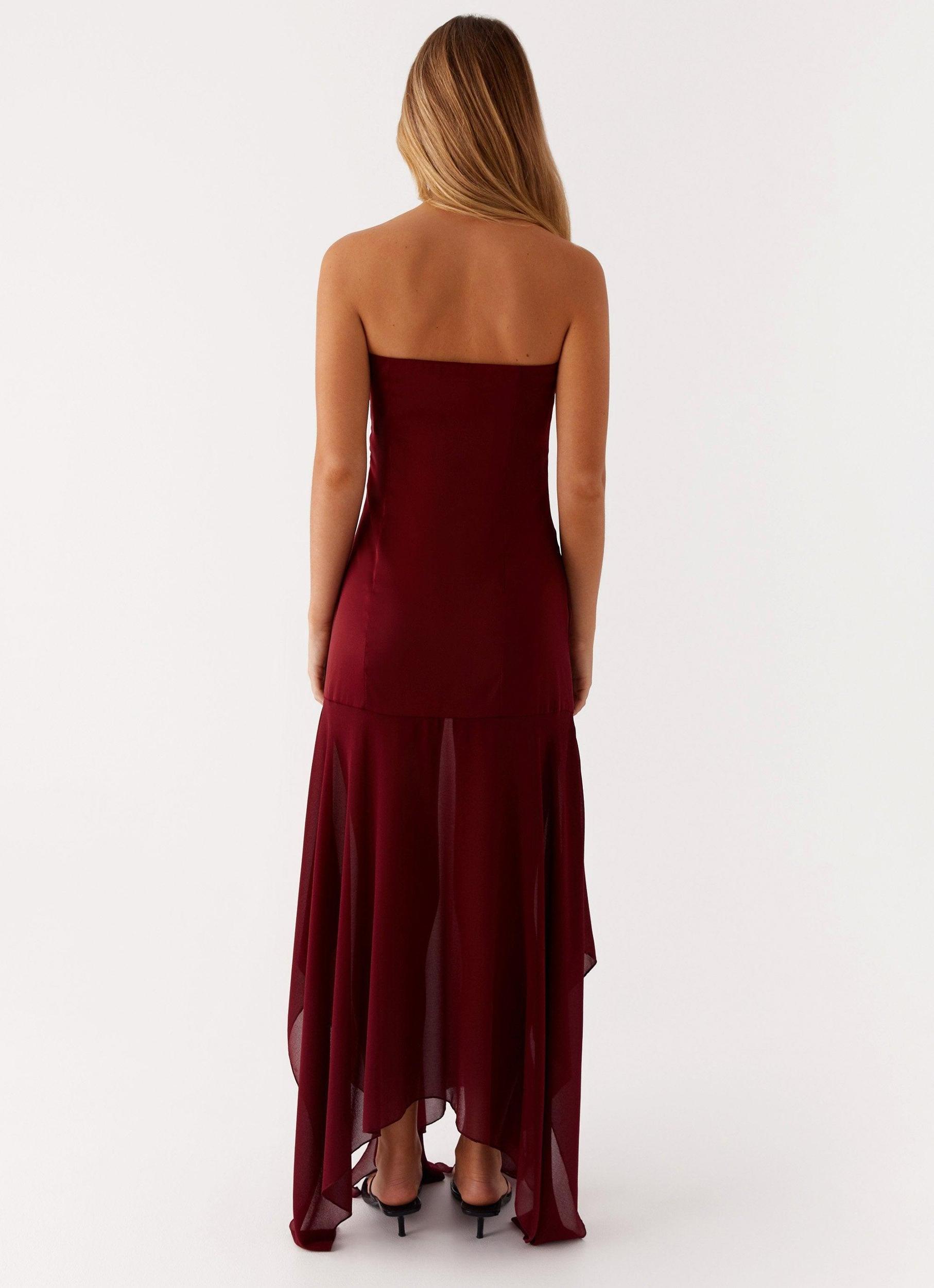 Collision Satin Maxi Dress - Cherry Red Product Image