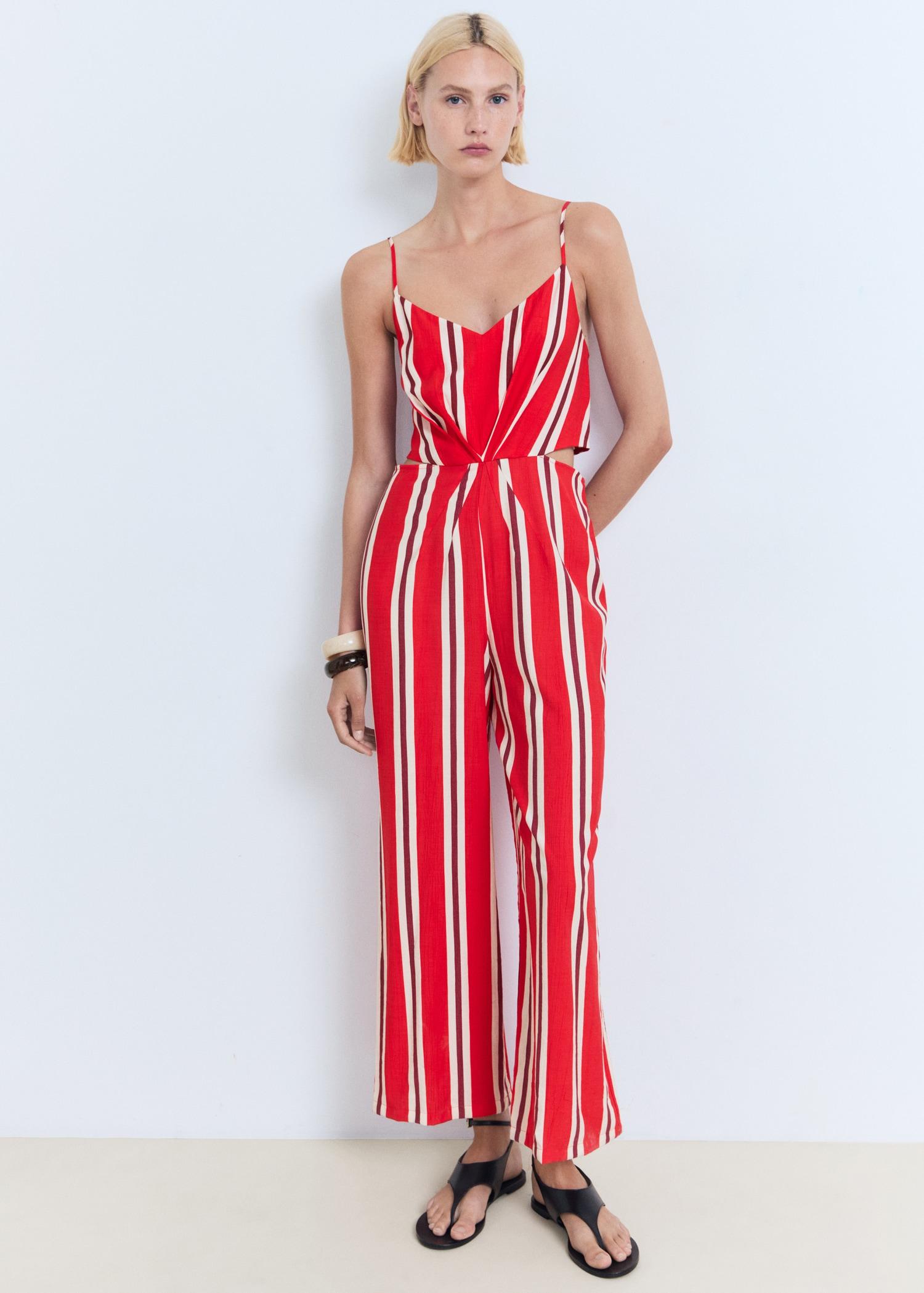 Striped jumpsuit with cut-out - Women | MANGO USA Product Image