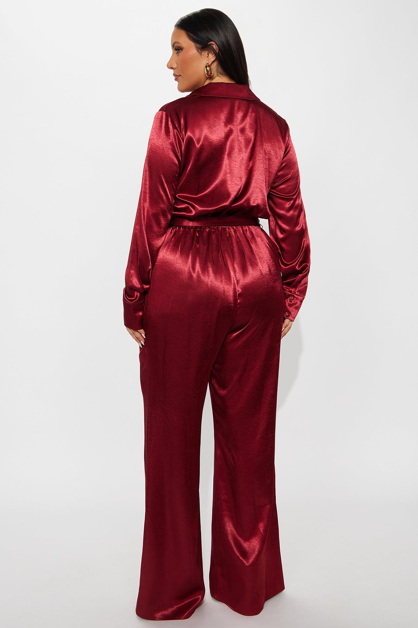 Amelie Satin Wide Leg Jumpsuit - Red Female Product Image
