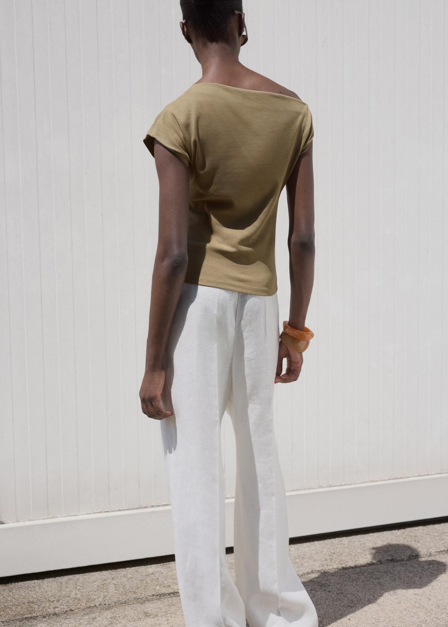 Cotton top with asymmetrical neck - Women | MANGO USA Product Image