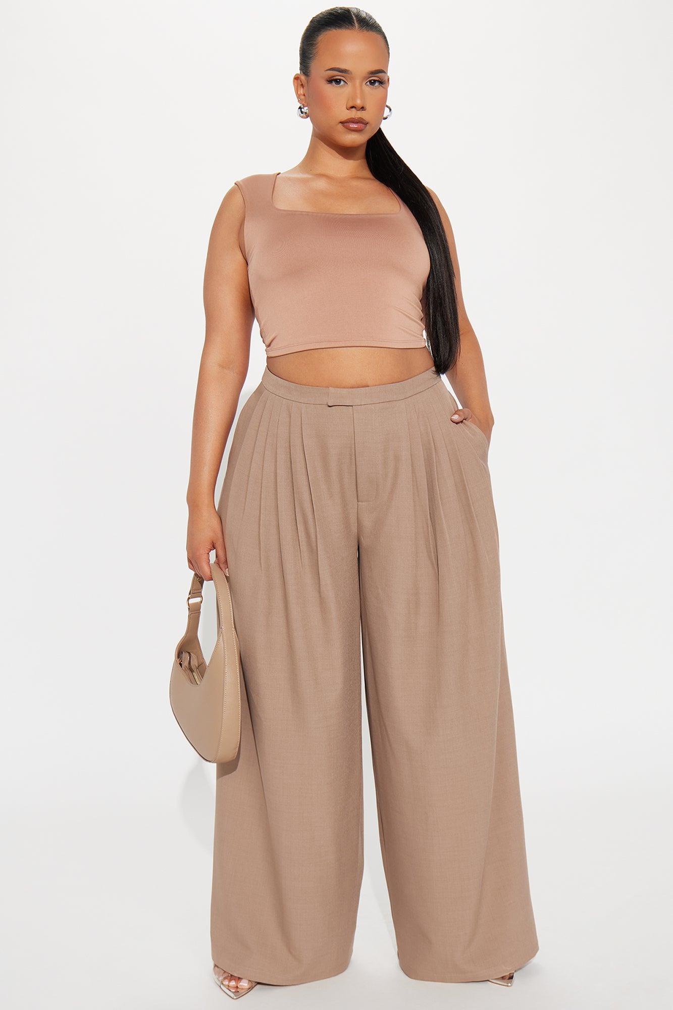 Mia Wide Leg Trouser Pant - Khaki Product Image