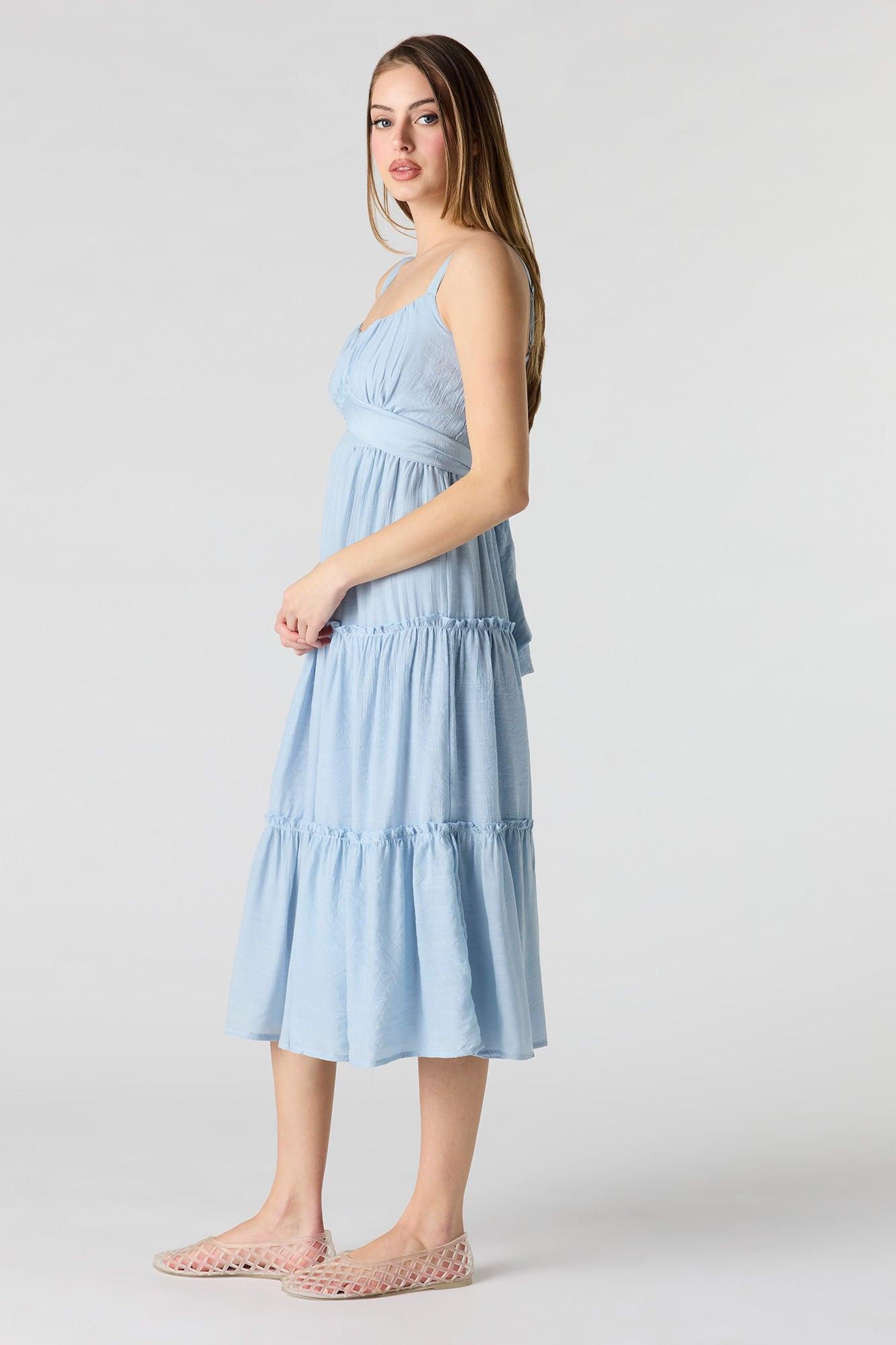 Tie Waist Tiered Midi Dress Female Product Image