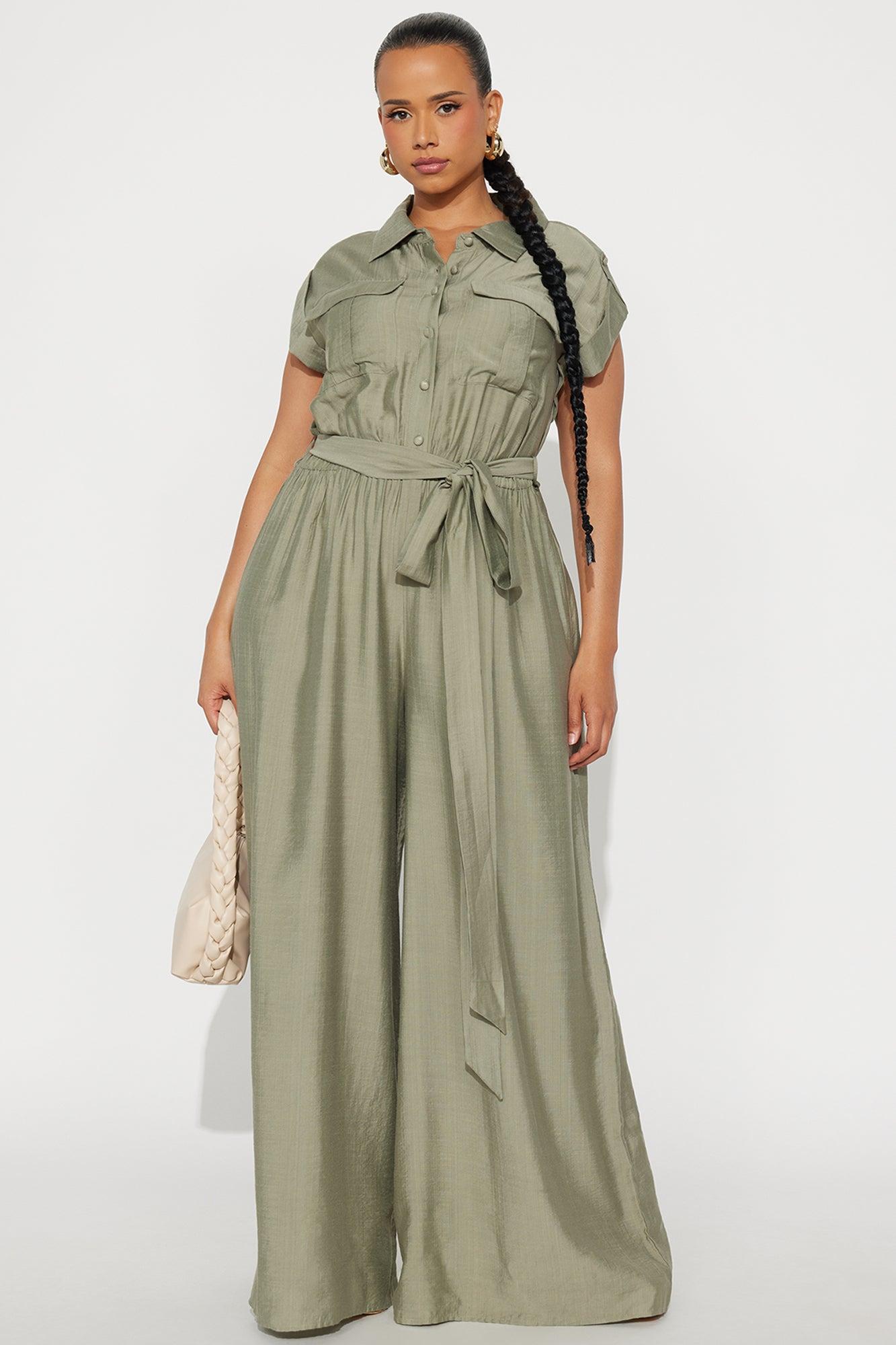 Valentina Linen Wide Leg Jumpsuit - Olive Female Product Image