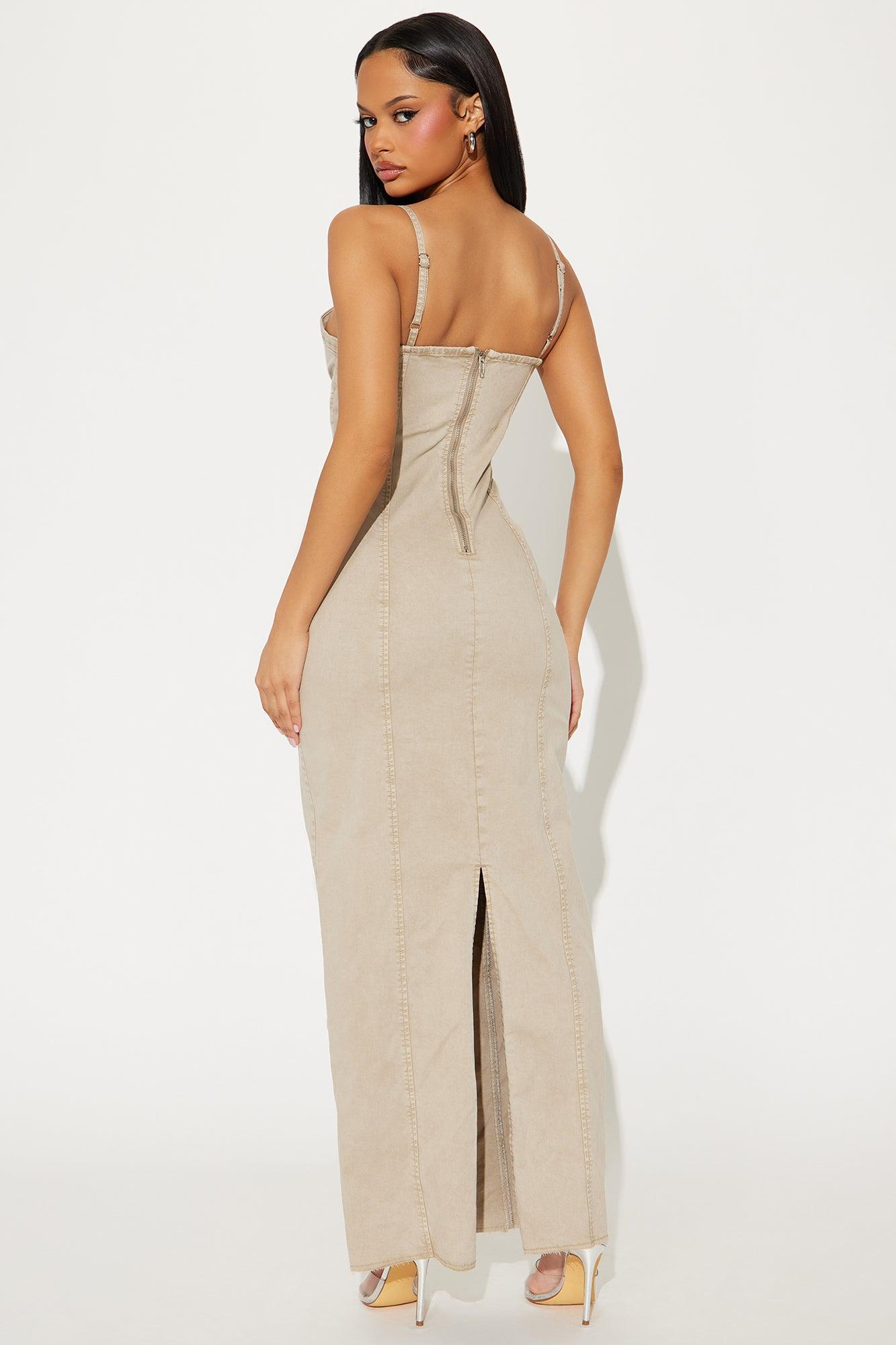 Margot Twill Maxi Dress - Beige Product Image