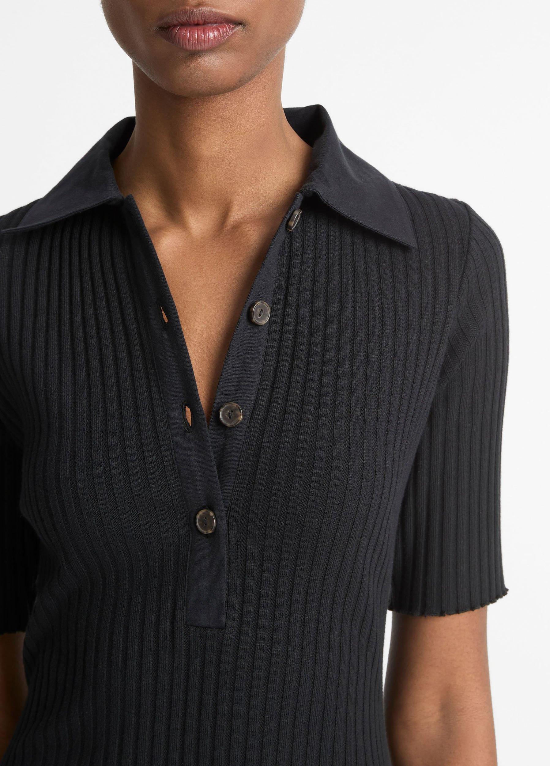 Cotton-Blend Elbow-Sleeve Polo Dress Product Image