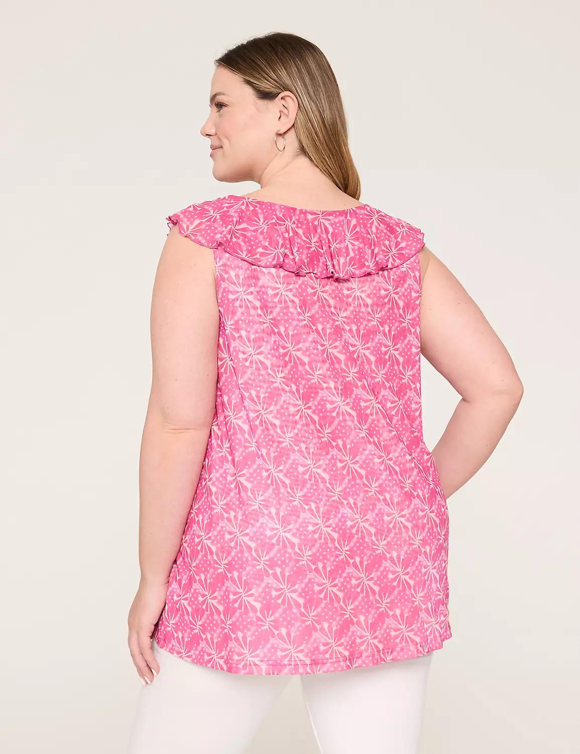 Sleeveless Ruffle V-Neck Mesh Top Product Image