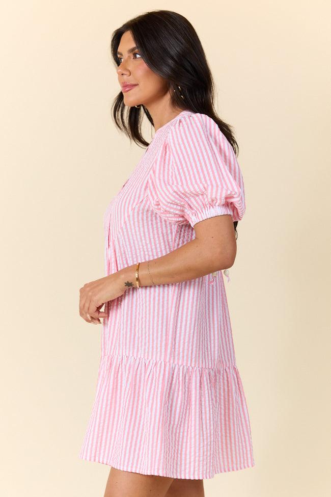 Faith In You Coral Striped Collared Mini Dress FINAL SALE Product Image