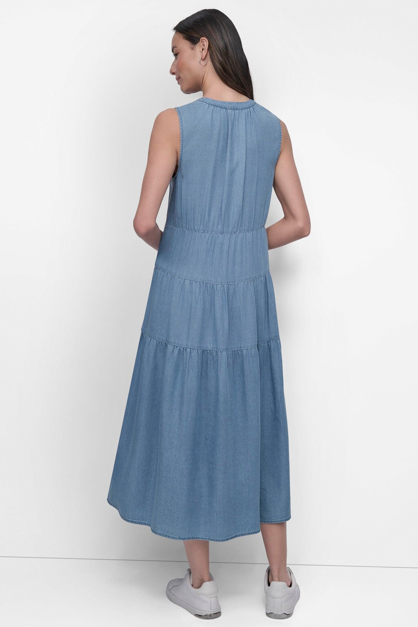 TENCEL TIERED MIDI SWING DRESS Product Image