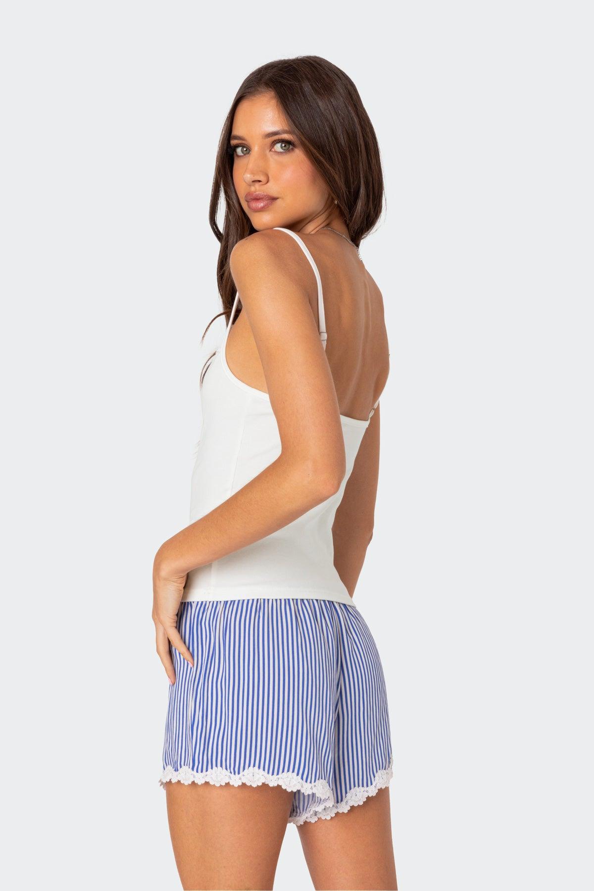 Patty Striped Lace Trim Shorts Product Image